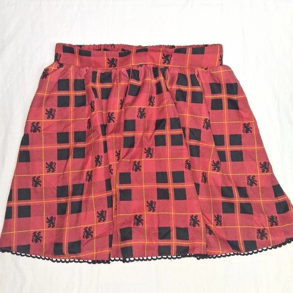 Hot Topic Harry Potter Skirt Small SM Red Plaid Pleated Gryffindor Elastic Waist - Picture 2 of 7